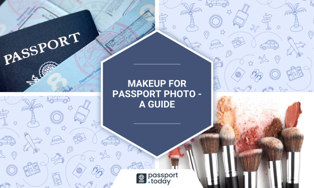A passport and makeup brushes with powders