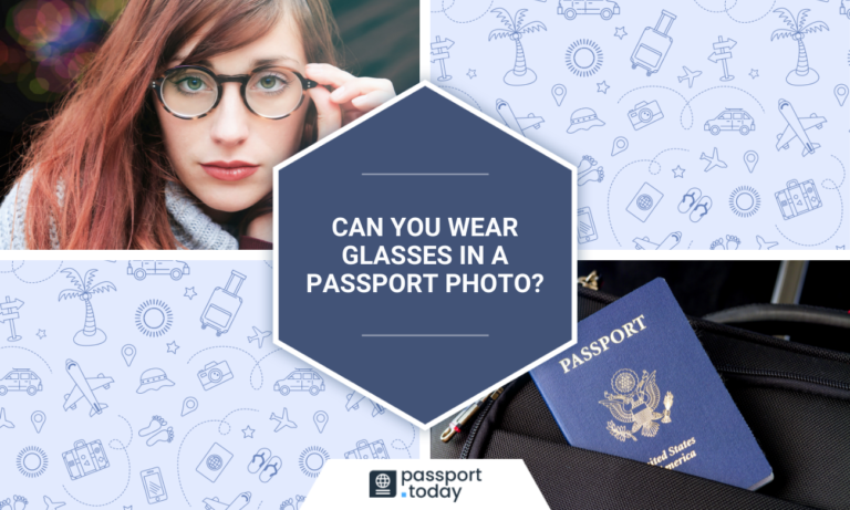 A closeup of a red-haired girl wearing optical glasses and a U.S. passport photo. Can you wear glasses in a passport photo?